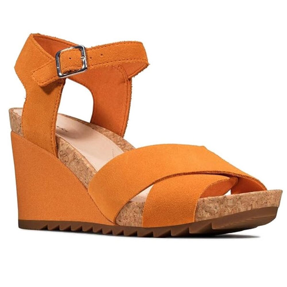 Clarks Orange Suede Wedge Sandals